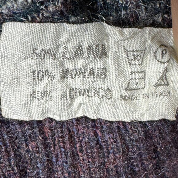Vintage 90s Wool Mohair Blend Aztec Henley Sweater AOP Purple Italy Retro - Picture 6 of 9